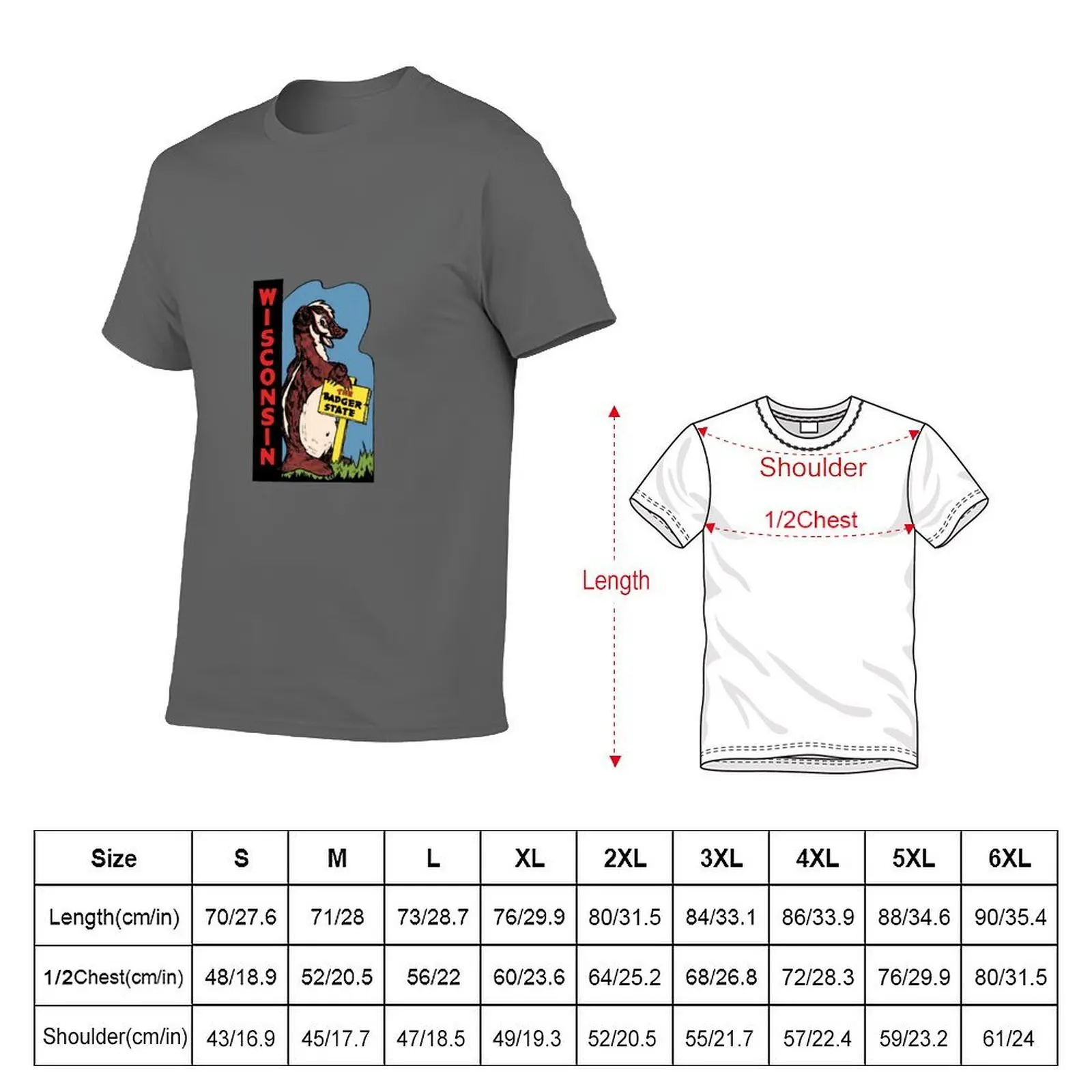 Wisconsin Badger Vintage Travel Decal T-Shirt Work Wear Short Sleeve T-Shirt