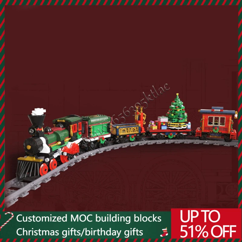 

1084 шт. MOC Рождественский моторизованный и улучшенный поезд, строительный блок, кирпич, креативная сборка, развивающая игрушка, популярный праздничный подарок