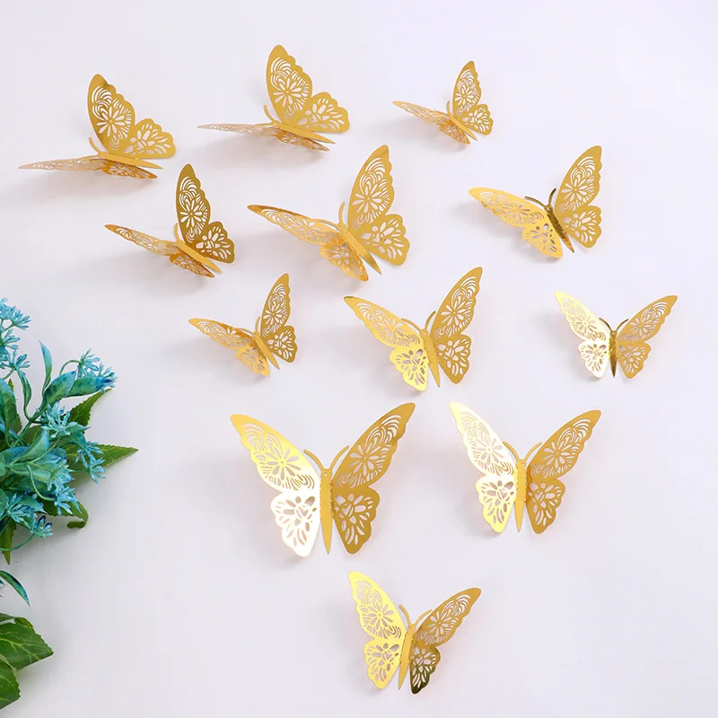 12Pcs Fashion 3D Hollow Butterfly Creative Wall Sticker For DIY Wall Stickers Modern Wall Art Home Decorations DIY Gift