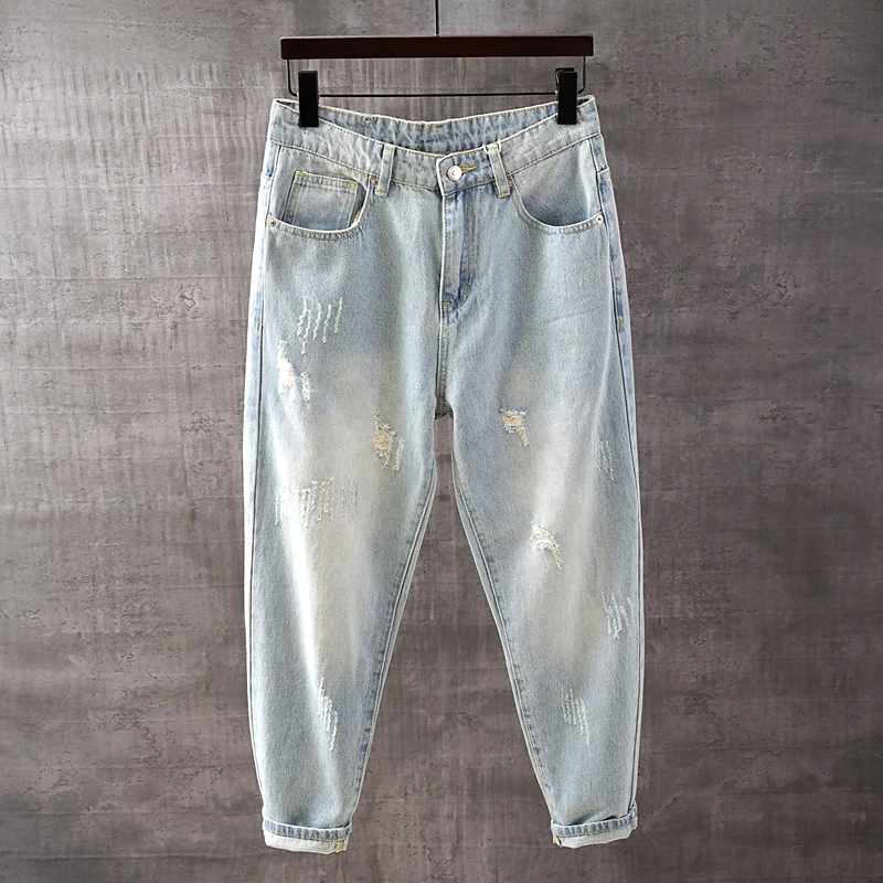 Retro Washed Loose Fit Harlan Jeans for Men Autumn Spring Youth Japanese Style Casual Wear All Seasons Nine Points Pants