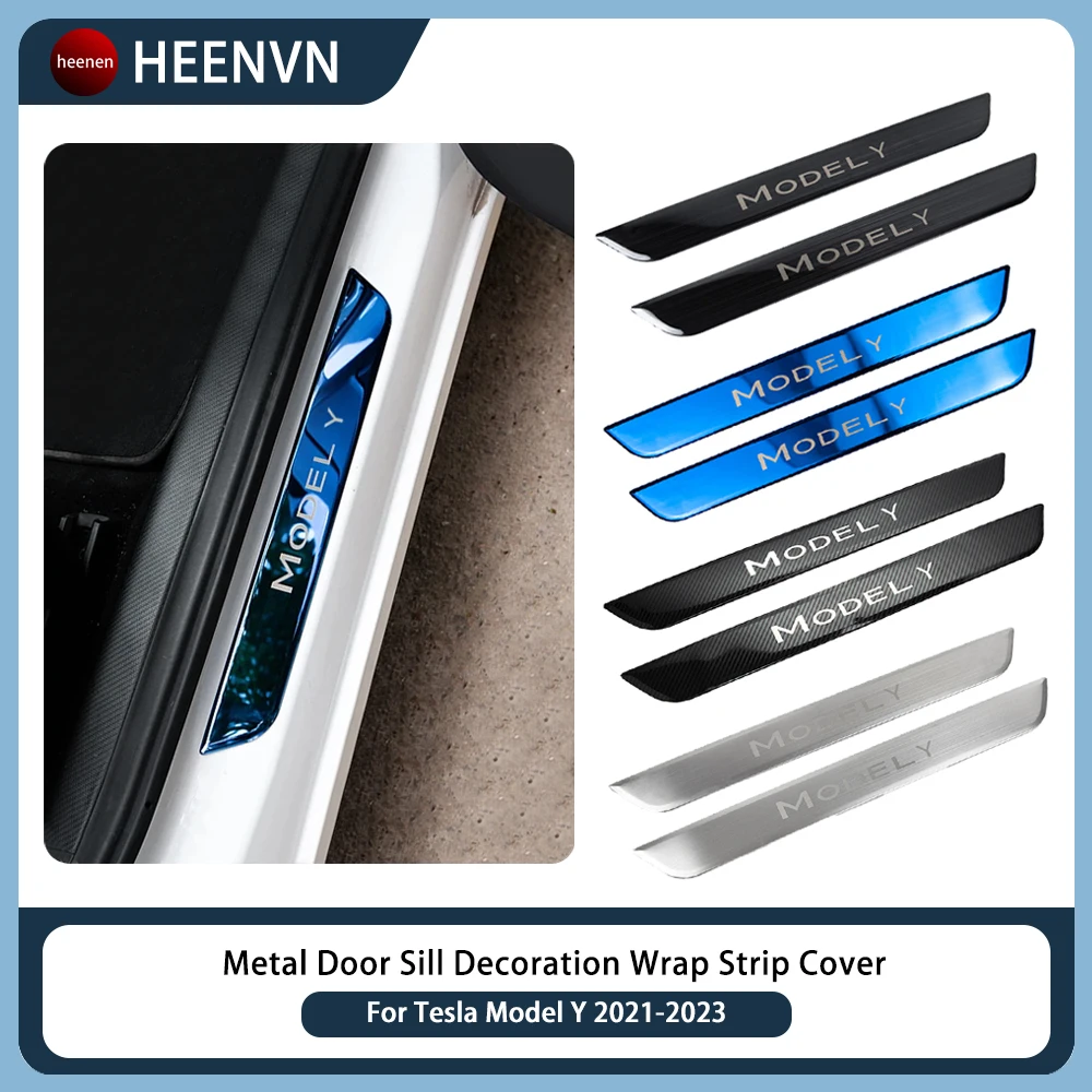 Heenvn ModelY Door Sill Decoration Wrap Cover For Tesla Model Y 2023 Accessories Pedal Protection Strip Model y Carbon Fiber