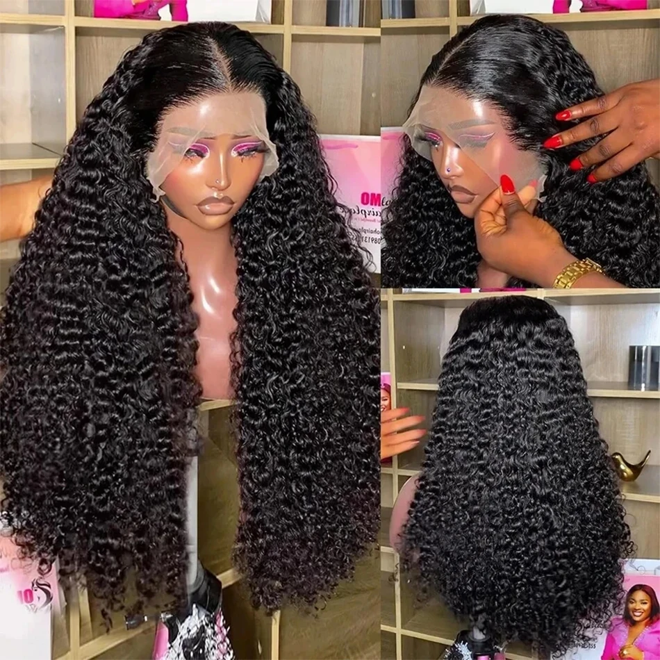 13x6 Deep Wave Lace Front Wigs 200% Density HD Transparent Frontal Wigs Pre-Plucked with Baby Hair Natural Black 30Inch Deep Wave Lace Front Wig Burmese Curly Human Hair Lace Front Wigs image 5