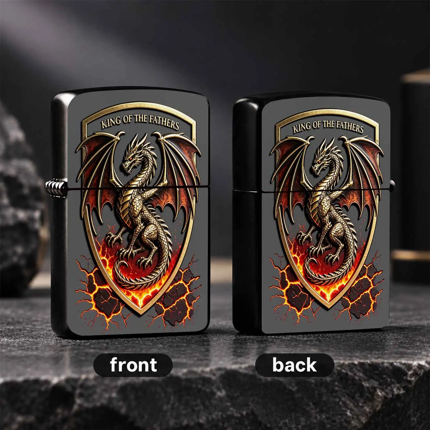 Vintage Dragon Emblem King Of The Fathers Lighter Cool Lava Crack Texture Portable Casual Lighter For Outdoor Camping Travel Home Use Unique Themed Gift For Father Birthday Festival Daily A Humorous And Interesting Lighter