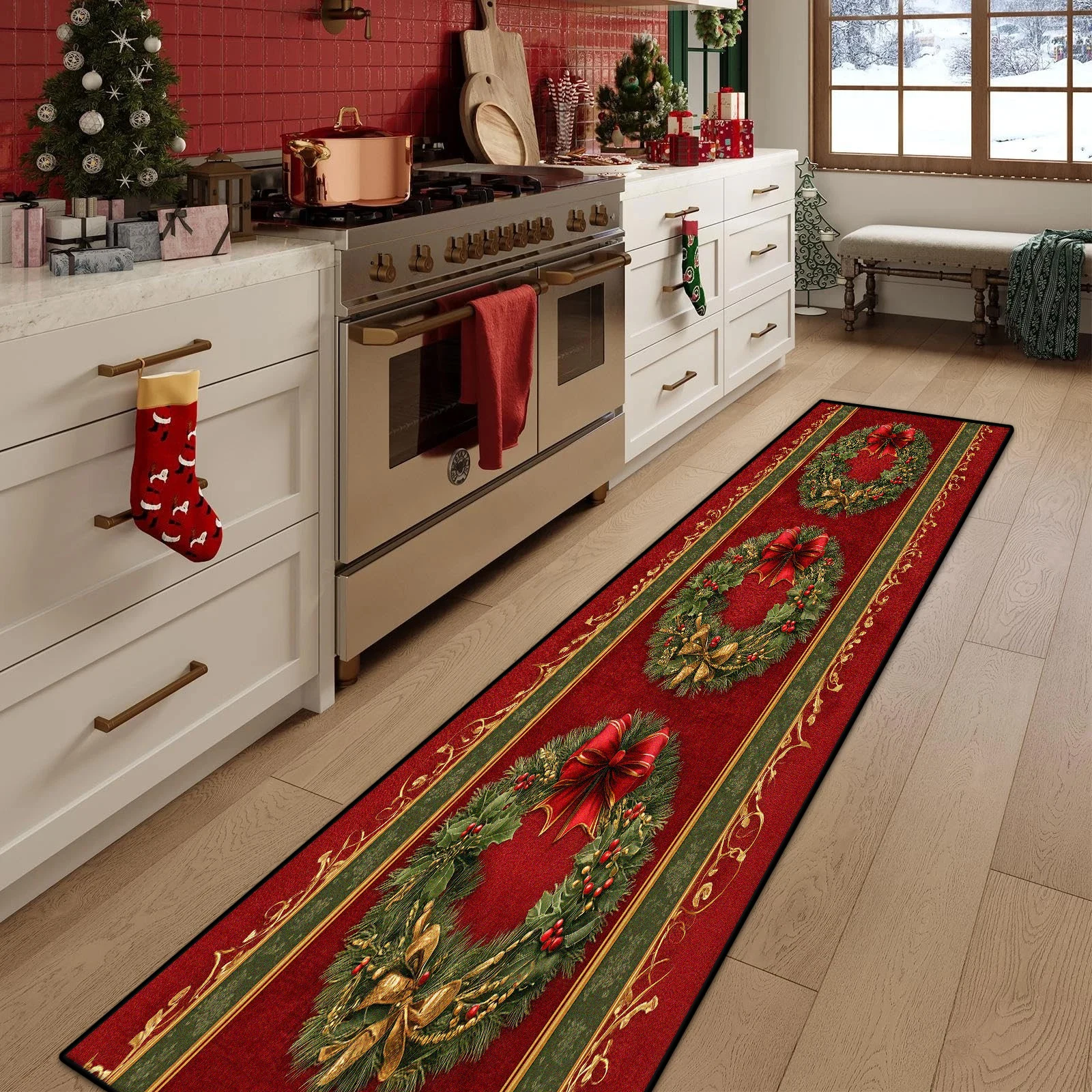 

Рождество в Европе, домашний декор, кухонный длинный ковер, водопоглощающий противообрастающий коврик для виллы, прихожей, легко чистящийся противоскользящий коврик для лестницы
