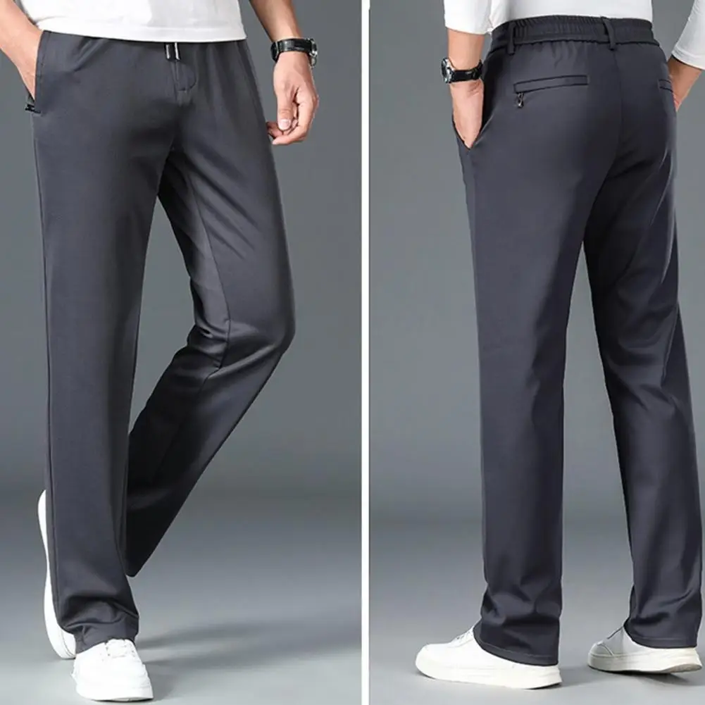 

Men Casual Trousers Solid Color Men Pants Stretchy Men's Casual Pants with Pockets Fast-drying Straight-fit for Comfortable