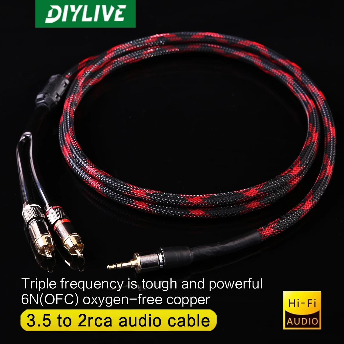 DIYLIVE HiFI Fever grade 3.5mm one minute two audio cable pure copper 3.5rpm dual Lotus mobile HiFi audio cable