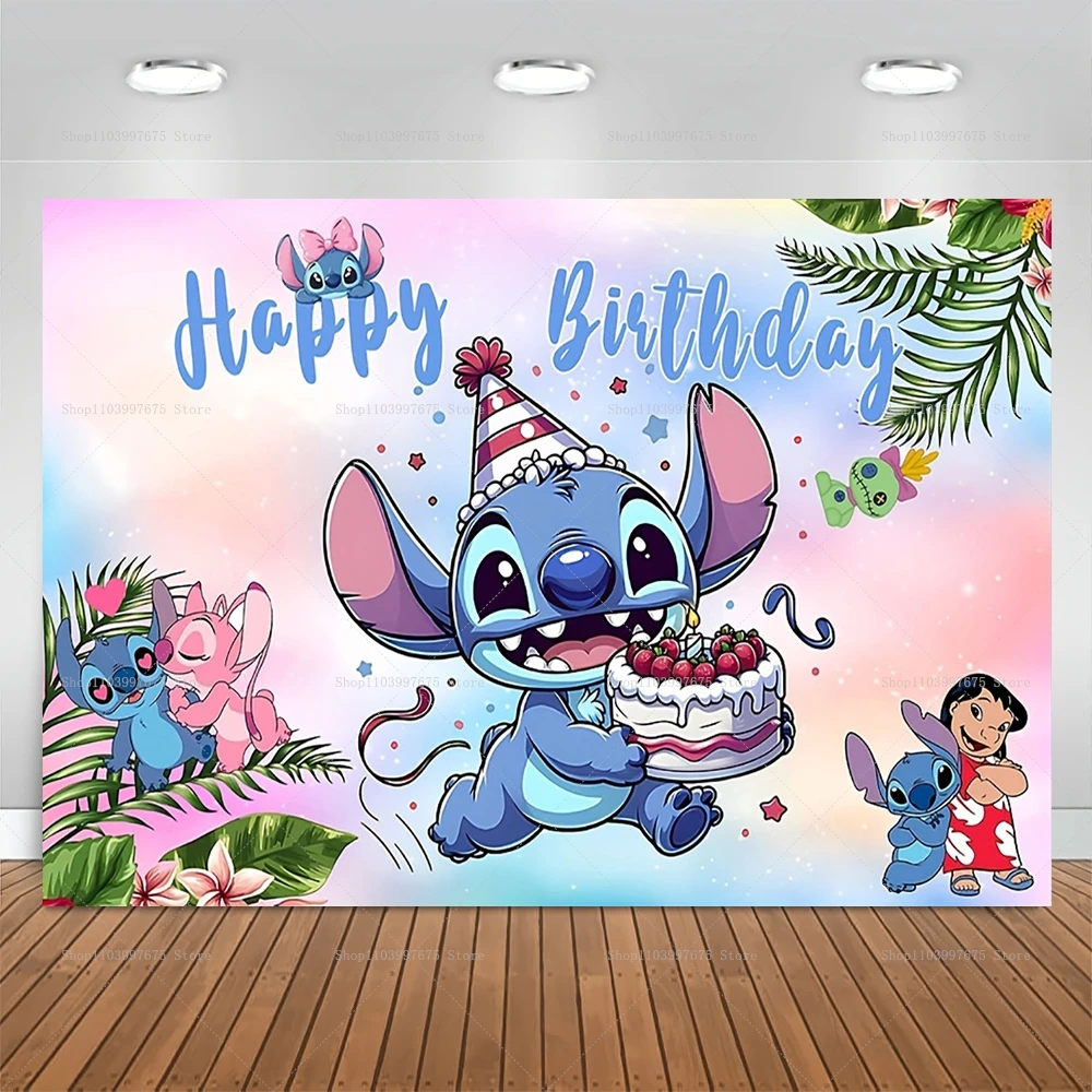 Disney Lilo & Stitch Photography Backdrop Children\'s Birthday Decor Background Party Supplies Baby Shower Banner Photo Studio