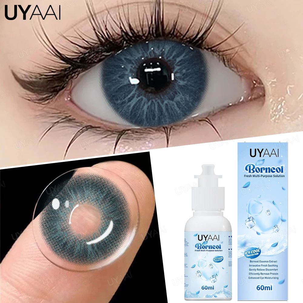 UYAAI 60ML Lenses Solution Set 1 Pair Hot Sales Colored Contact Lenses for Eyes with ICE COOL Contact Lenses Solution Liquid
