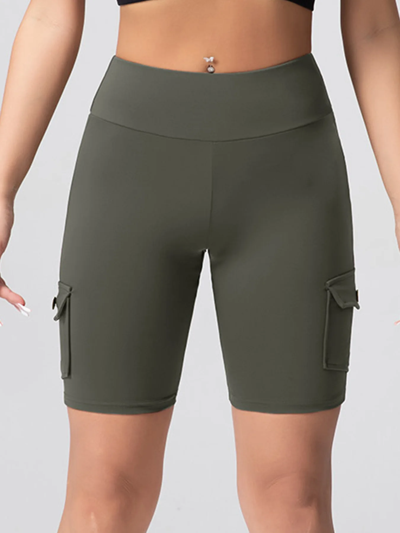Multi-Pocket Solid Color Women Shorts Butt Lifting Multi-Pocket Workwear 5-Port… - Image 3