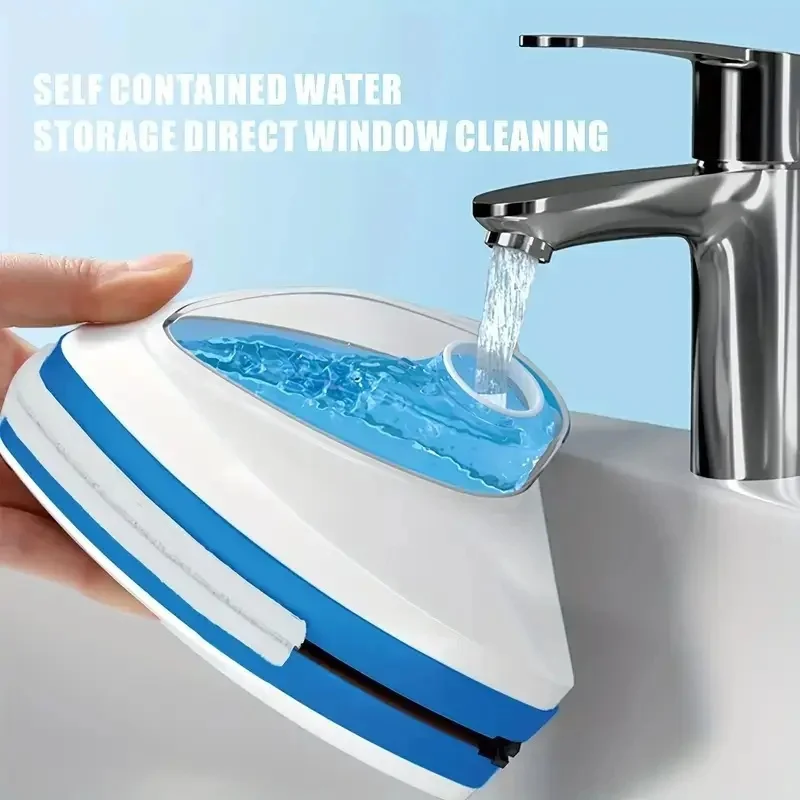 1pc Heavy-Duty Magnetic Window Cleaner with Dual Water Tanks & Squeegee System - Automatic Dual-Sided Cleaning, ABS Construction
