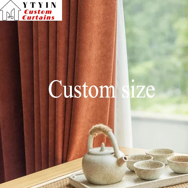 

Custom Size Luxury Chenille Blackout Wool Velvet Thick Fabric Curtains for Living Dining Room Bedroom