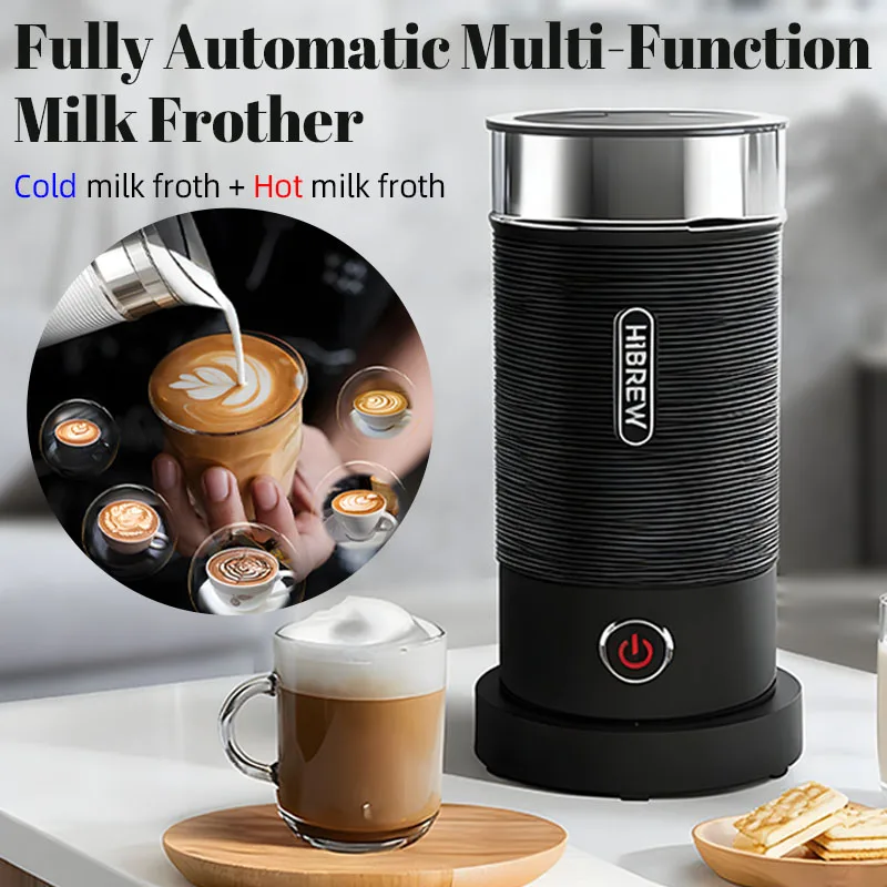 

300ml Black Electric Milk Frother Multiple Mixing mode Automatic Rotary Mixer Cold/Hot One-Touch Smart Frothing Coffee Makers