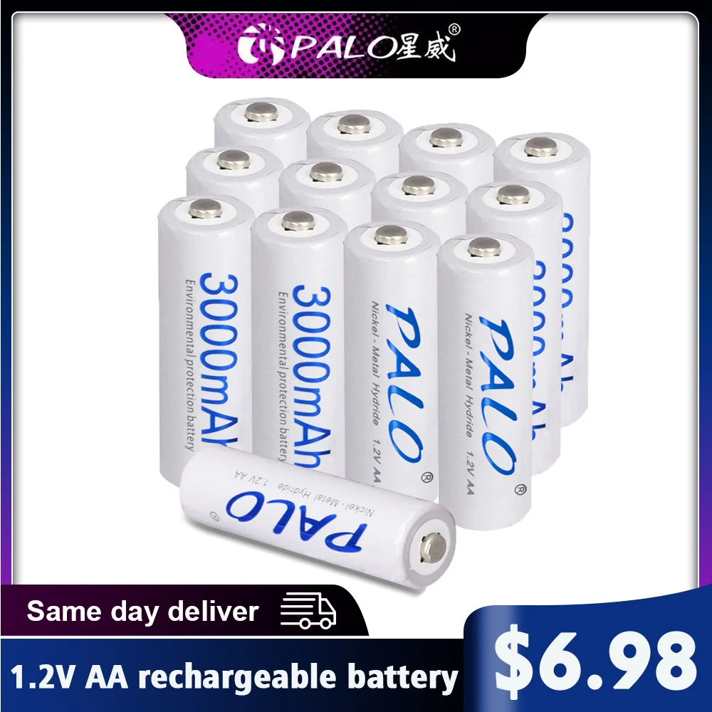 

PALO 2-24 pcs AA battery rechargeable 1.2V 3000mAh AA 2A nimh original high capacity current batteries aa batteria aa batteries