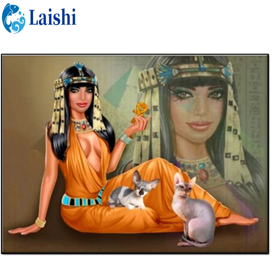 3D Diy Diamond Painting Cleopatra, Queen of Egypt, Sphynx animal Diamond Embroidered Rhinestone Picture Mosaic Home Decoration