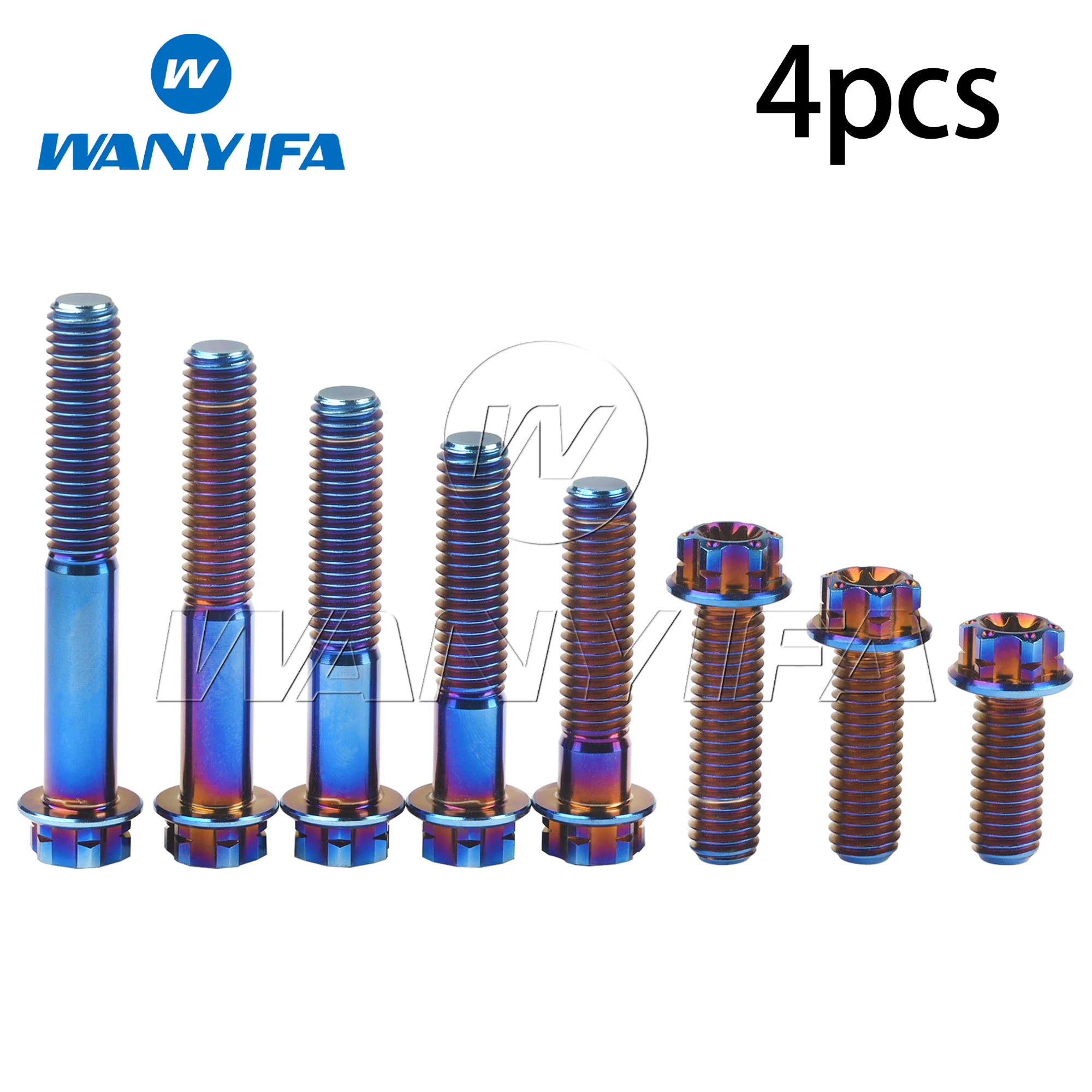 Wanyifa Titanium Bolts M10x15~90mm Pitch 1.25/1.5mm Small Flange Torx T50 Head Screws for Motorcycle Accessory Parts 4pcs