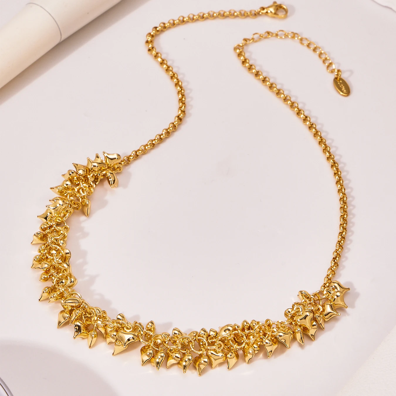 Neue silber-goldene Herz-Quasten-Halskette für Damen, modisch, 316 Edelstahl, vergoldete Kette, Halskette für Damen, wasserdichter Schmuck – Detail 10