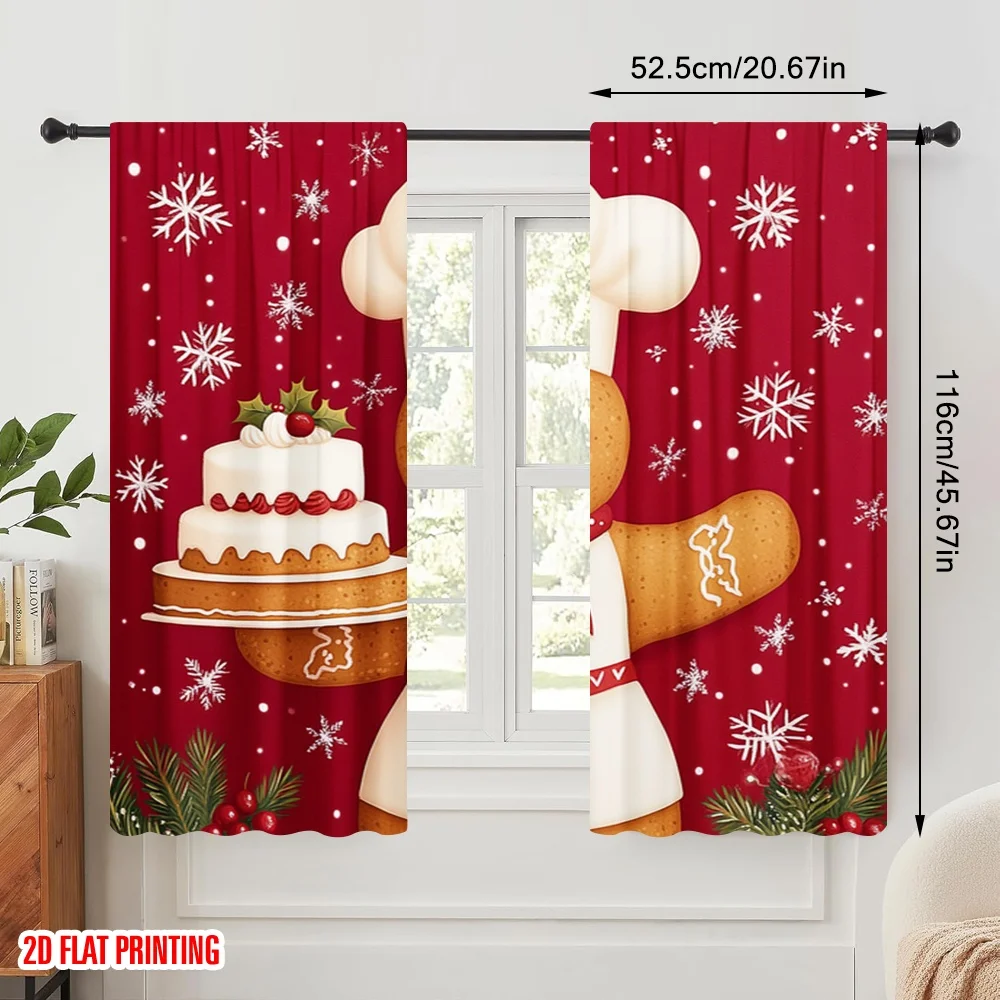 2pcs,2D plane printing Print Curtains Gingerbread Chef Christmas Cake (2) Versatile 100% Polyester (without rod) Gifts for