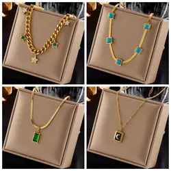 MEYRROYU 316L Stainless Steel Gold Color Snake Chain Choker Women Blue Stone Necklace Accessories Jewelry Gifts for Girls' Party