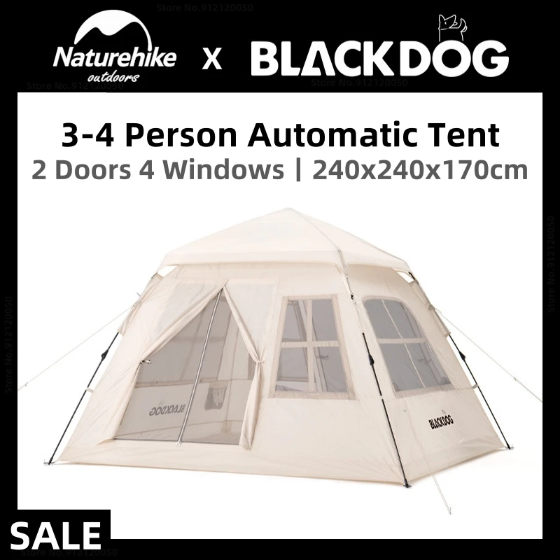 Naturehike-BlackDog New Outdoor Automatic Tent 3-4 Person Fast Build 2 Doors 4 Windows UPF40+ Sun Protection Picnic Camping Tent