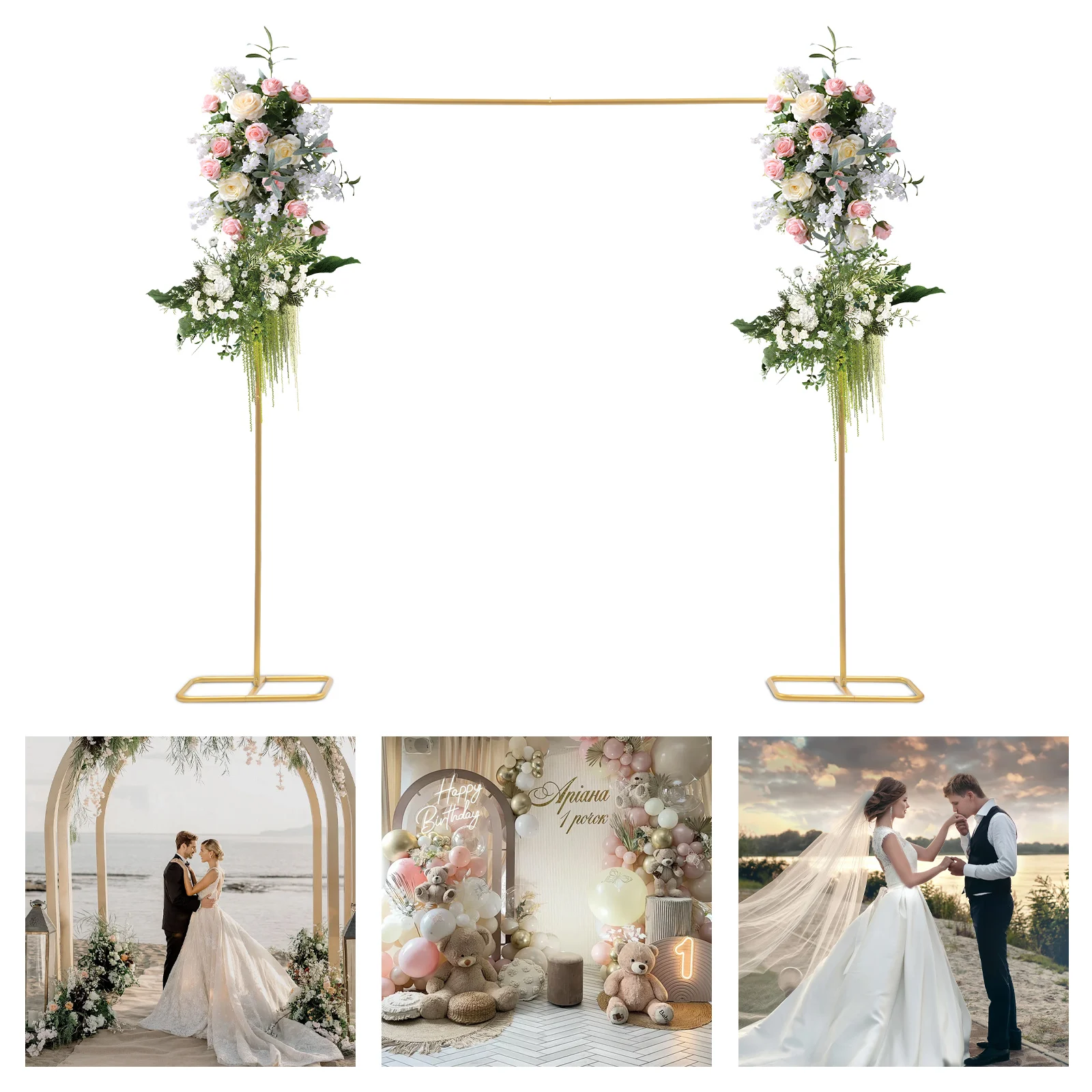 Wedding Arch Rack, Gold Iron Design, 2x2.1M, Sturdy Construction, Perfect for Wedding Decorations, Birthday Parties, and Event