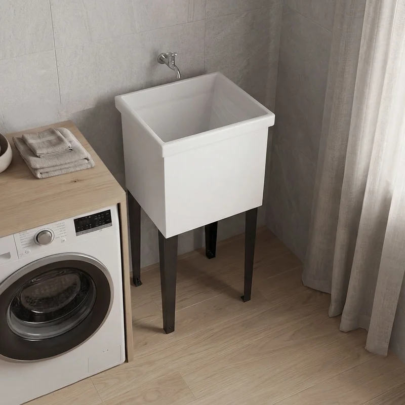 

Bari Freestanding Plastic Laundry Sink with Four Legs for Laundry Room, Garage, or Kitchen