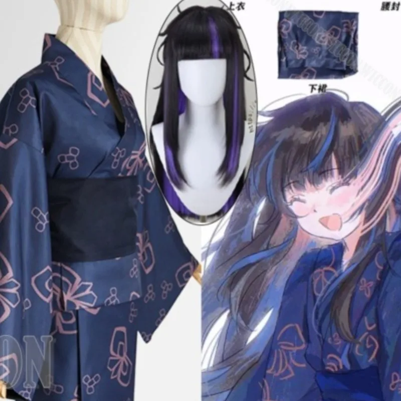 Disfraz de Cosplay de Araya de Childhood Limbus Game Company, Vestido Kimono Morado, Peluca Larga Negra, Accesorio para Mujer, Halloween, Comic Con, Festival