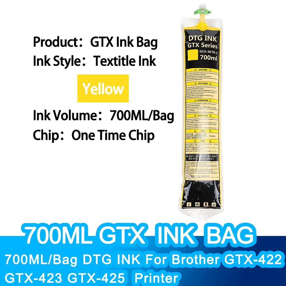 

100% Compatible GTX Ink Bag With One Time Chip DTG Ink Bag For Brother GTX-422 GTX-423 GTX-425 GTX-600 GTXPRO GTX Ink Printer