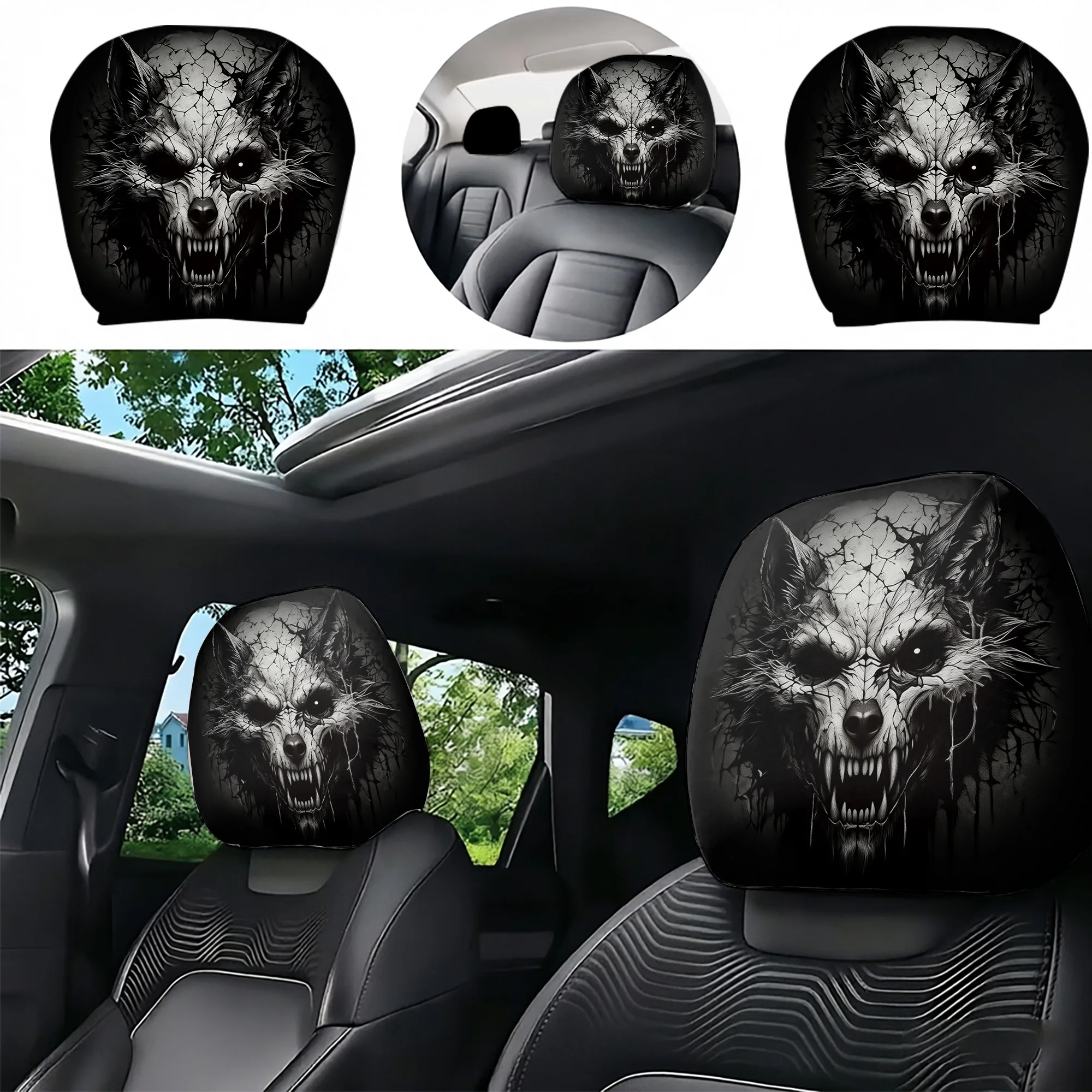 2pcs Wolf-Print Car Headrest Covers, adding a wild and avant-garde style to your car’s interior. Does not include stuffing. Easy