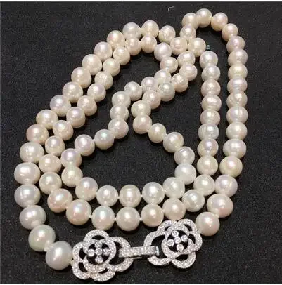 HOT## Wholesale Hot sell 8-9mm 60cm white natural freshwater pearl necklace long sweater chain fashion jewelry