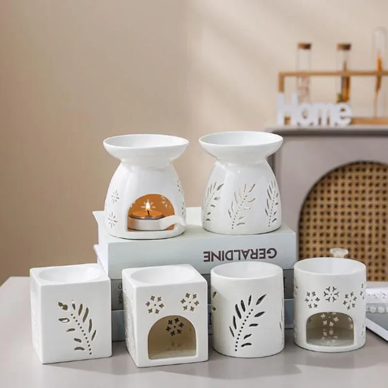 White Porcelain Aromatherapy Burner Hollow Essential Oil Furnance Creative Decoration Home Indoor Fragrance Item