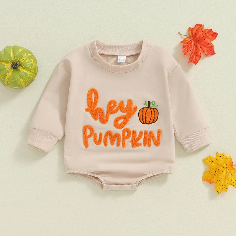 Baby Halloween Rompers Boys Girls Pumpkin Letter Embroidered Long Sleeve Loose Fits Jumpsuits Newborn Clothes