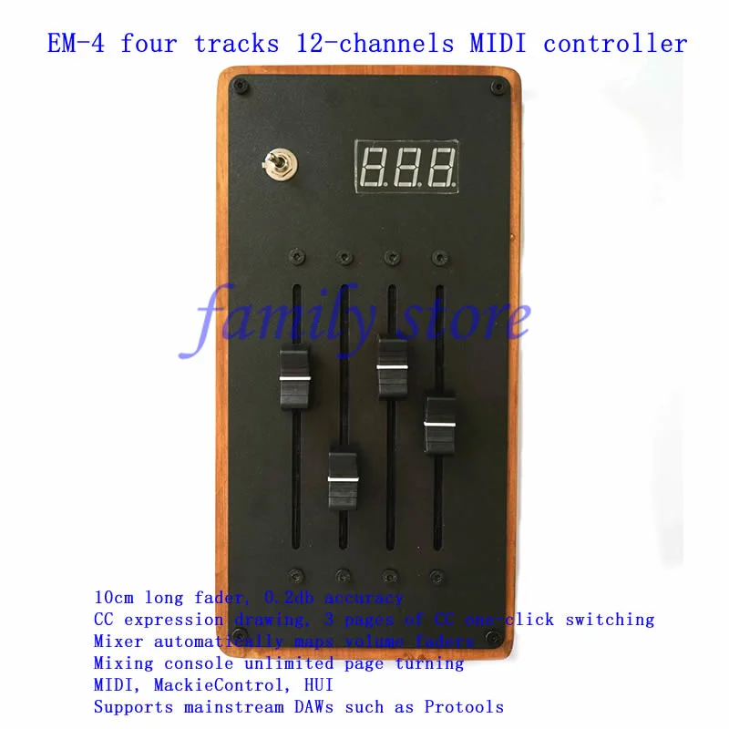 EM-4 Four tracks 12-channels MIDI controller，Mixer automatically maps volume faders，Mixing console unlimited page turning