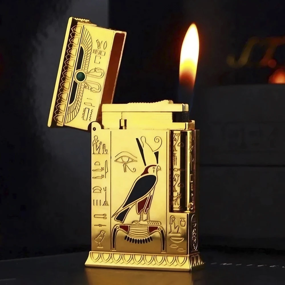 100% Brass Classic Pharaoh Vintage Memorial Lighter For Men Gift  Adjustable Sofe Flame Cigar Cigarette Lighter D Brand Original