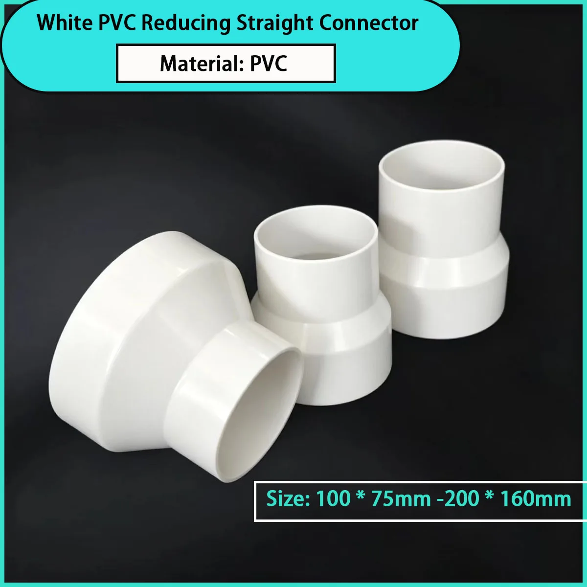 Size 100*75mm-200*160mm white PVC reducing straight connector for water supply and drainage, chemical fluids, etc