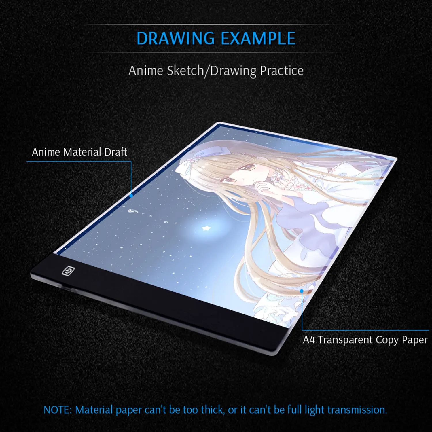 A4 超薄型ポータブル led ライトボックストレーサー調光対応輝度 usb 電源 led トレースライトパッドボードを描画するためのスケッチ