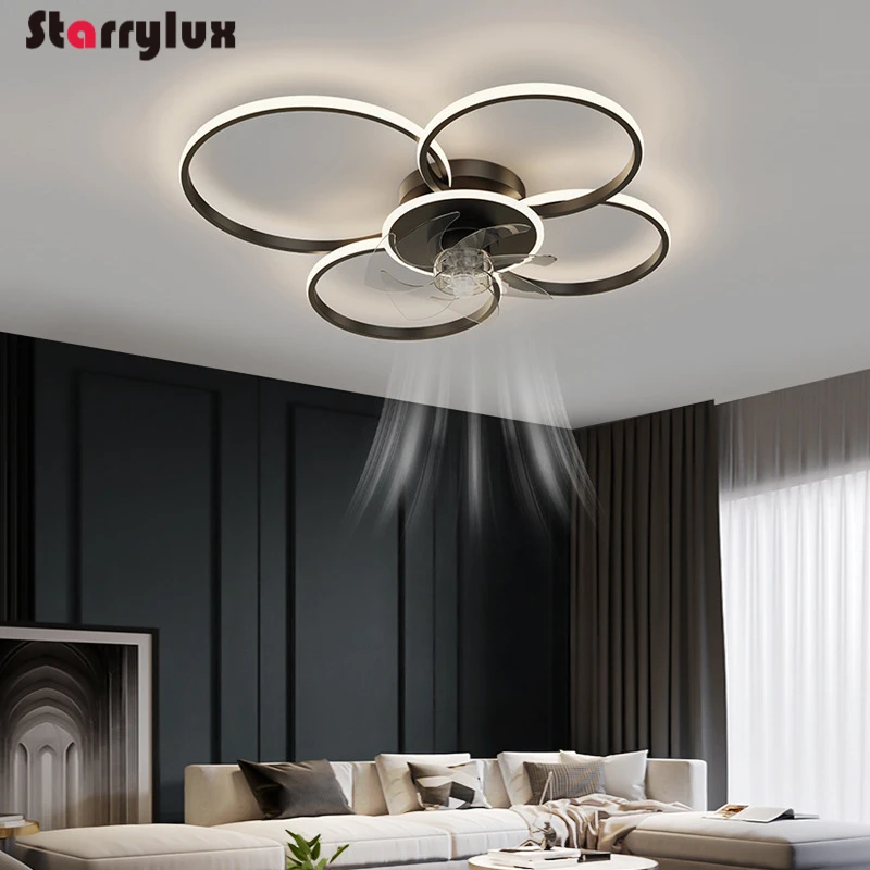 Juego de luces para ventiladores de anillo nórdico 2 en 1, ventilador de techo moderno con lámpara LED para sala de estar, comedor y dormitorio