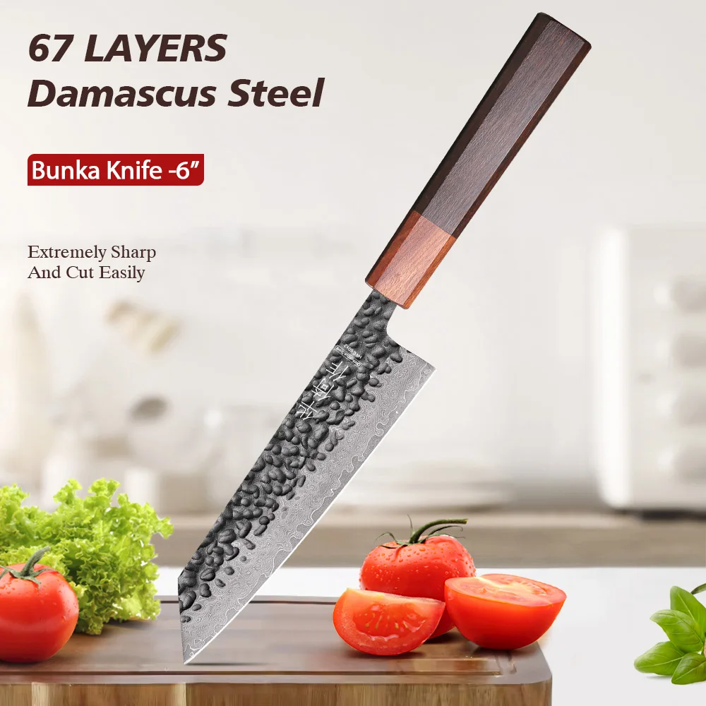 

6-inch Japanese Hand Forged Kiritsuke Bunka Knife Damascus Steel Professional Chef Knives Kitchen Sharp Cleaver Cooking Tools