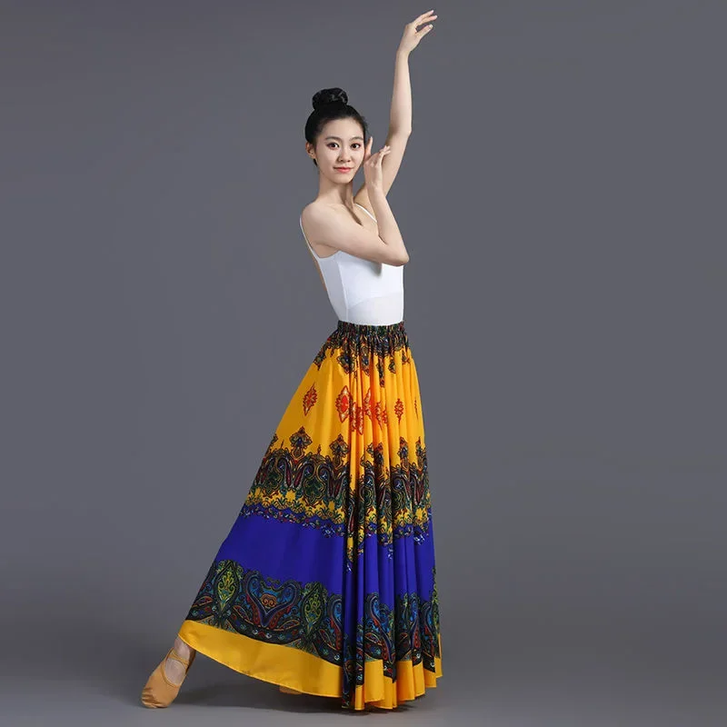 Spódnice do tańca flamenco i corridy dla kobiet, obrót o 720 stopni, klasyczny taniec etniczny, charakterystyczny nadruk, duża spódnica do występów.
