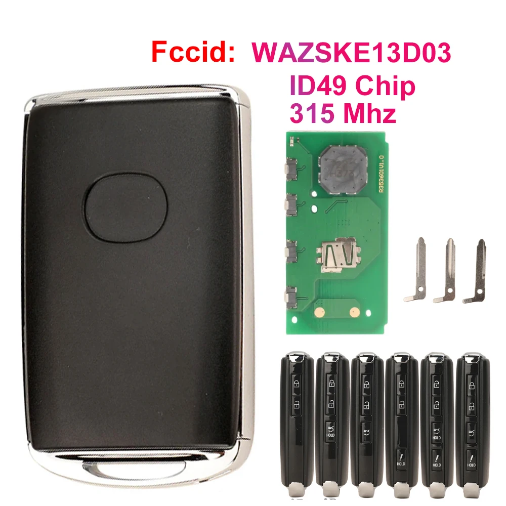 WAZSKE13D03 + ID49Chip + 315Mhz Carro Chave Remota Inteligente Fob para Mazda 3 6 MX-5 MIATA CX-9 CX-3 CX-5 CX-30 Axela CX-4 CX-8 CX9 2019-2023