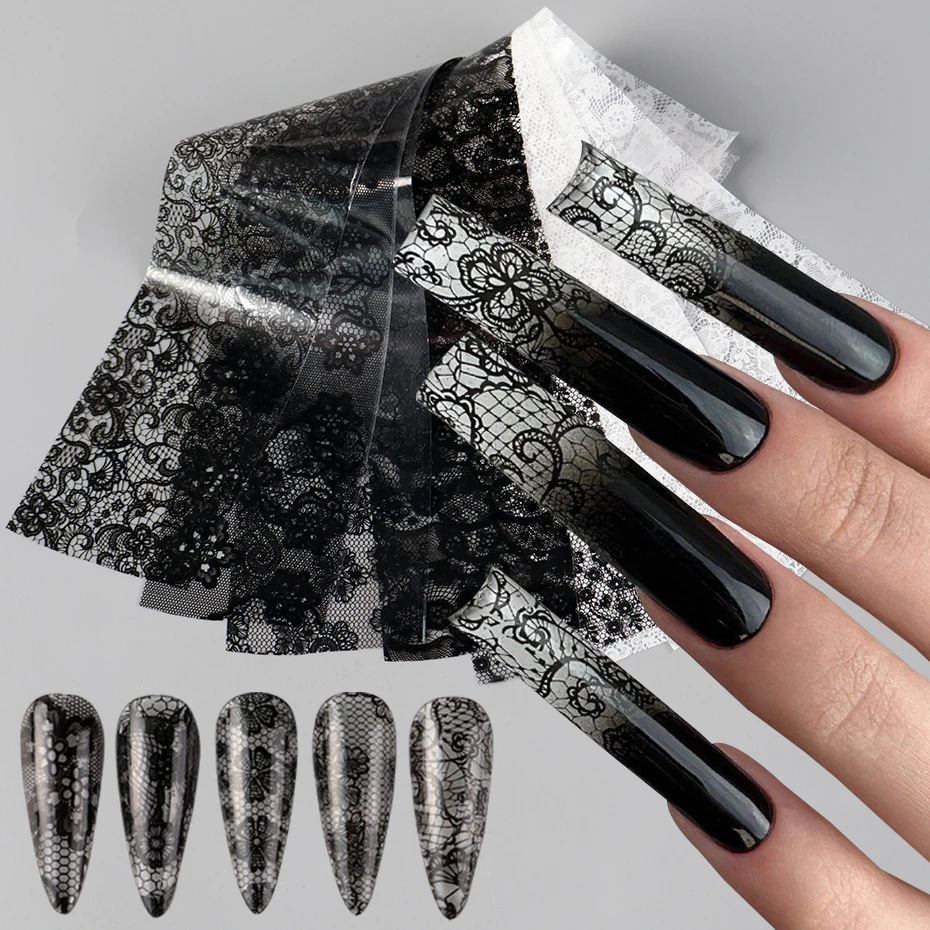 10 Rolls Lace Nail Transfer Paper Bohemia Style Flowers Leav