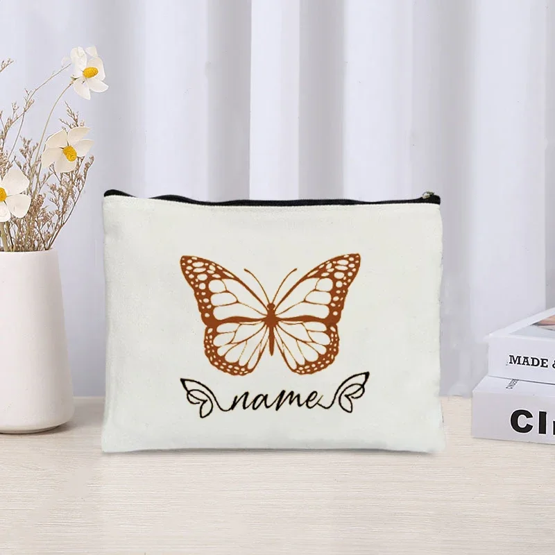 Custom Name Cosmetic Pouch Gift for Teachers Designer Clutch Colorful Butterfly Personalise Make Up Canvas Bag Aesthetics Case