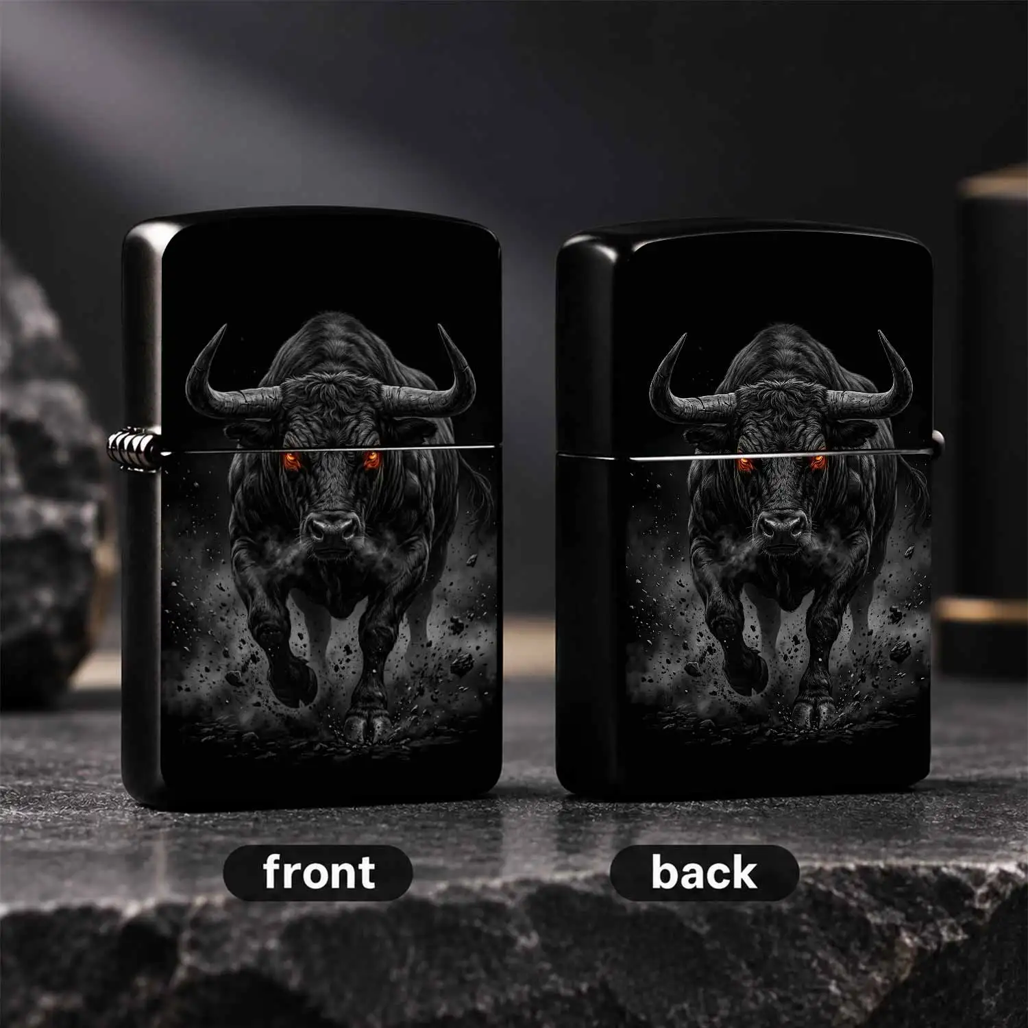 Dark Bull Themed Windproof Lighter, Fierce Charging Bull Art Print, Cool Stylish Portable Accessory, Full Scenario Adapt For Daily Use Outdoor Gathering Desktop Display, Trendy Premium Practical Gift, Unique Exquisite Creative Collectible O