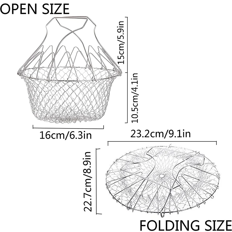 LMETJMA 304 Stainless Steel Foldable Steam Rinse Strain Fry Basket Strainer Net Deep Frying Basket Colander JT95