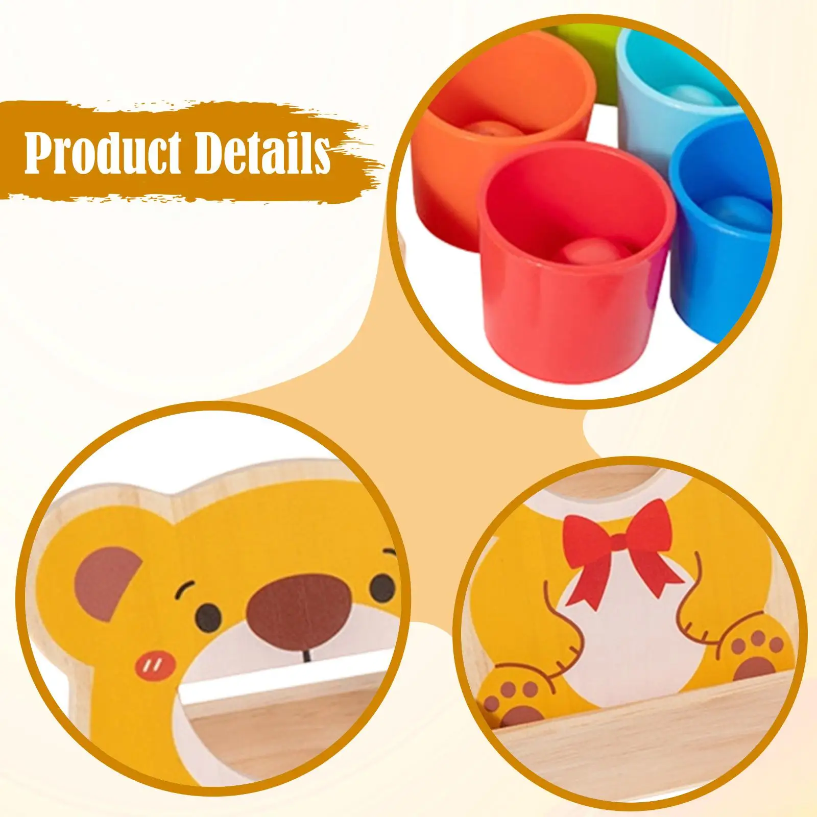 Rainbow Balls in Cups Toddler Toy,Children Fine Motor Skill Wooden Matching Games Wooden Feeding Toy Color Sorting and Counting