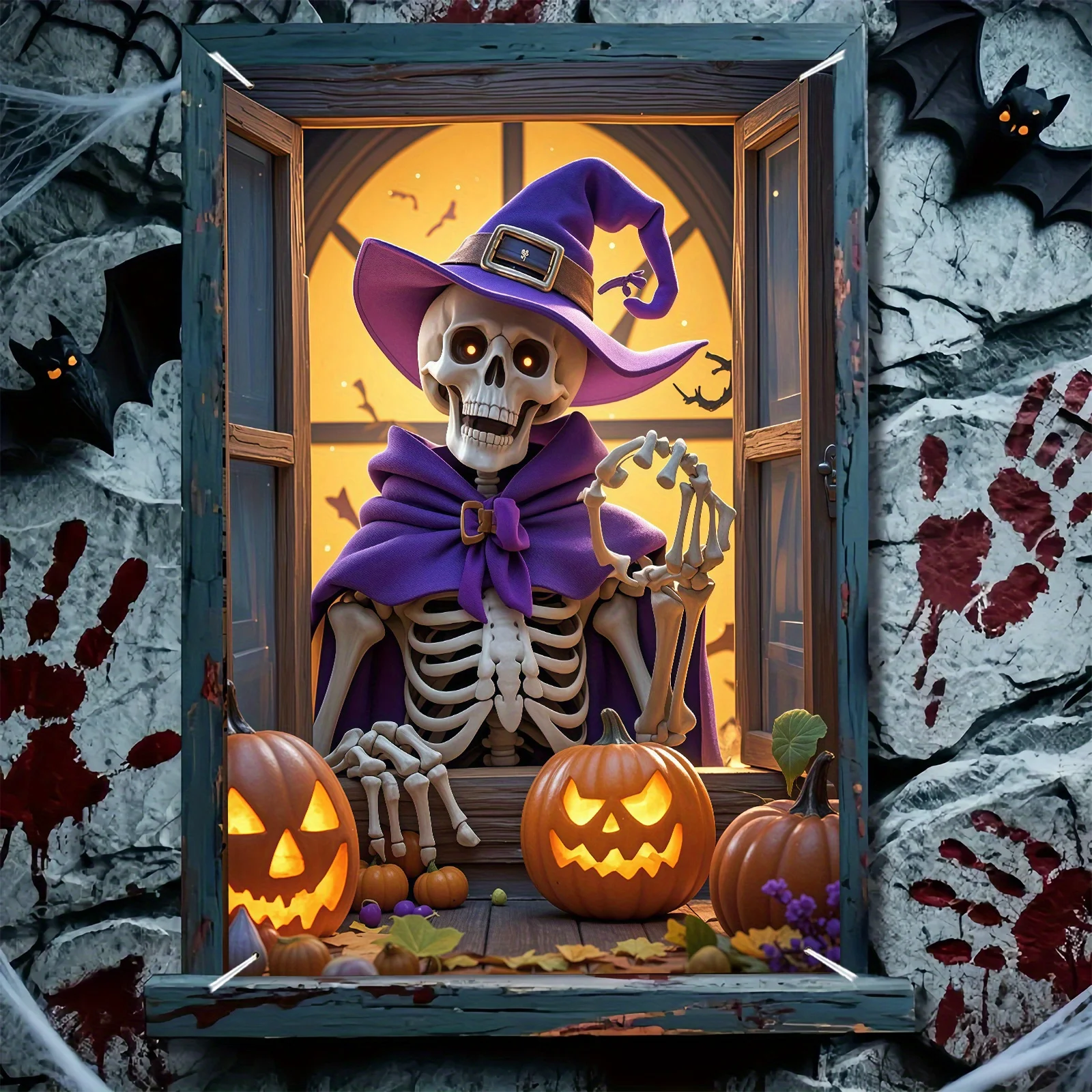 Ein Banner aus Polyester, mit einem Halloween-Thema, mit Elfschädeln und Kürbislaternenmustern, Halloween-Dekorationen