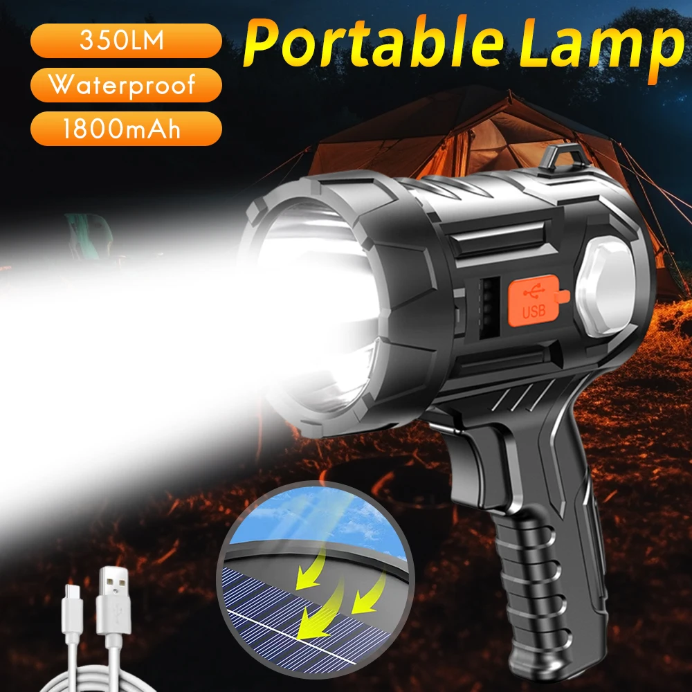 

Светодиодный фонарик для кемпинга, 1800 мАч, солнечная батарея и Type-C, двойная зарядка, 6 режимов, 3-цветный, красный, синий, предупреждающий аварийный аккумулятор с питанием