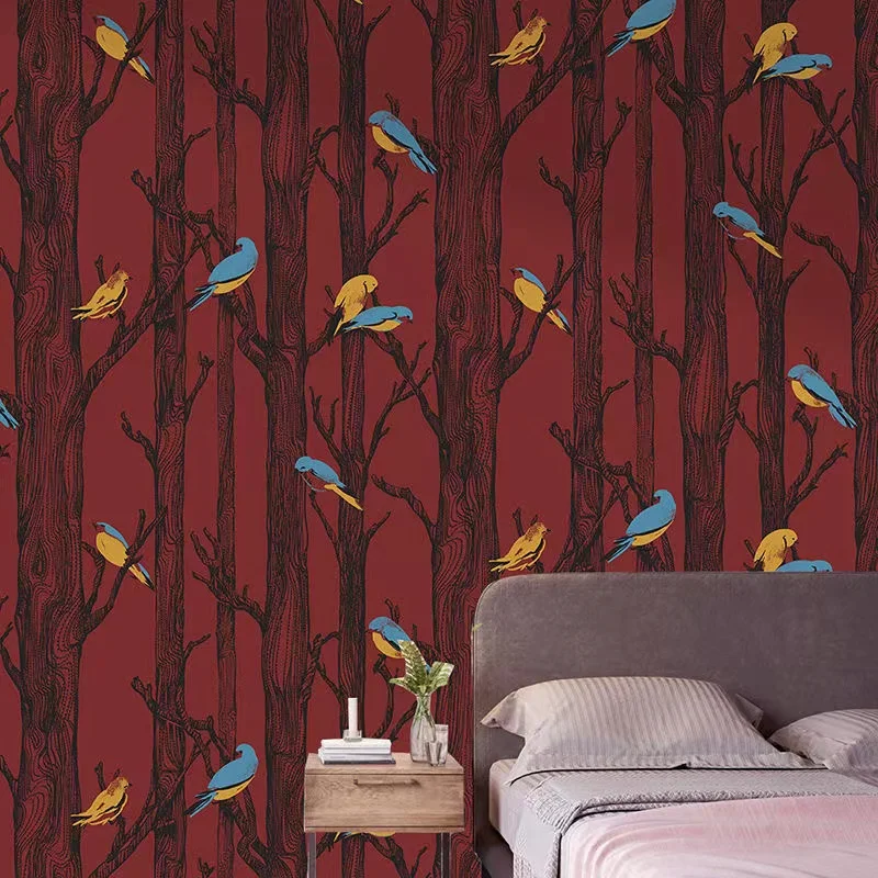 Forest Bird on the Birch Trees Wallpaper for Living Room Bedroom Home Decor Tropical Plant Animal Wall Paper Mural