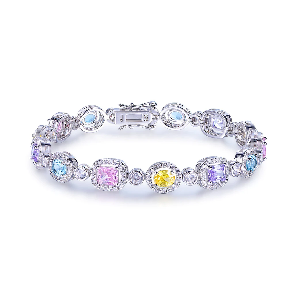 TKJ 925 Sterling Silver Cunbic Zirconia Charms Bracelet Exquisite Colorful Gemstone Beads Wedding Engagement Jewelry Women Gift