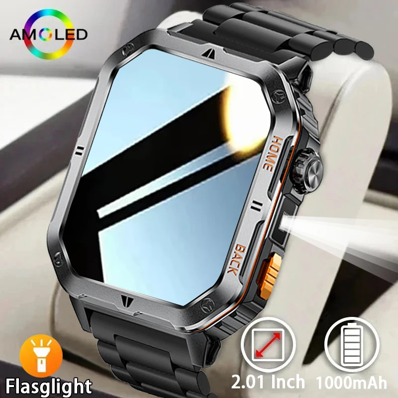 

2025 Smartwatch Military Outdoor Sports Watches For Man Woman LED Flashlight Health Monitoring 2.01inch BT Watches holiday gifts