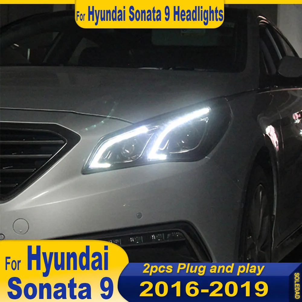 Car Headlights for Hyundai Sonata 9 LED Headlight 2015 2016-2018 Headlights Sonata DRL Turn Signal High Beam Projector Lens